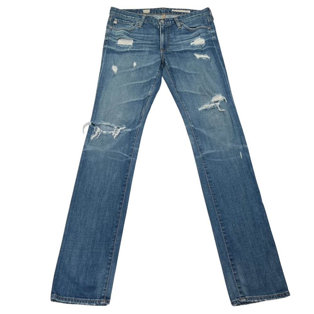 AG Adriano Goldschmied Premiere Skinny Straight Women 29R Blue Distressed Denim